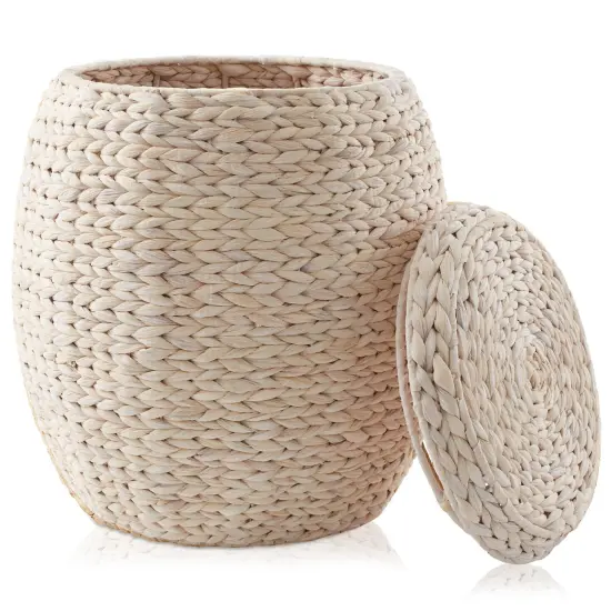 Round Hyacinth Storage Basket/Hamper/Planter with for Laundry, Blankets, Plants Whitewash {2}