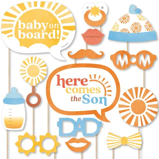 Big Dot of Happiness Here Comes The Son Baby Shower Photo Props, Boy Boho -Themed Personalized Selfie Photobooth Party Supplies - 20 Count {1}