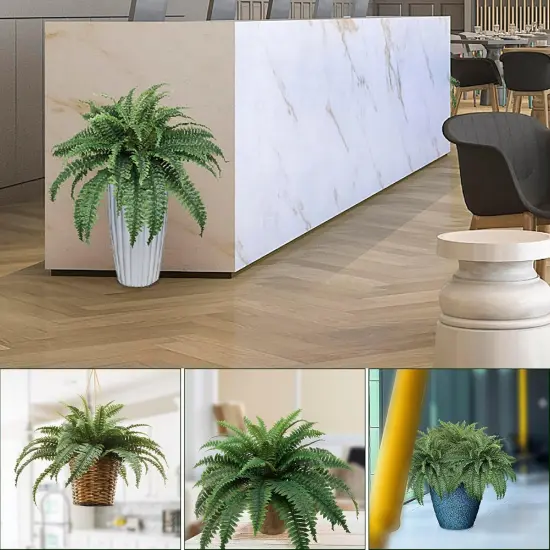 2-Pack UV-Resistant Boston Fern - 34" Artificial Plant with 49 Lifelike Fronds by Floral Home {2}