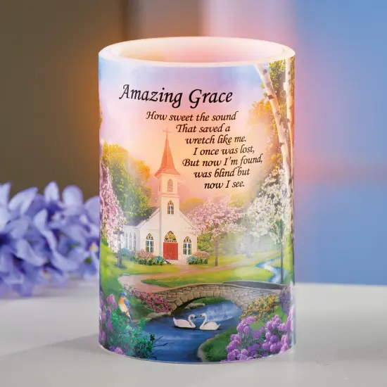 Collections Etc Amazing Grace LED Flameless Candle 6"H {1}