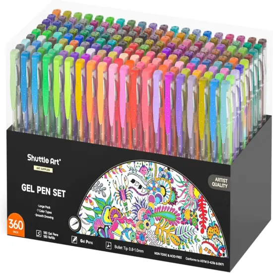 360 Pack Gel Pens Set, 180 Colors Gel Pen Set Plus 180 Color Refills Perfect for Adult Coloring Books Doodling Drawing Art Markers {1}