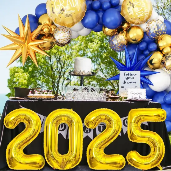 Graduation Balloons Garland Arch Kit, Graduation Balloons Class of 2025, Navy Blue and Gold White Latex Balloons with Graduation Class Foil Balloons for 2025 Graduation Party Decor {3}