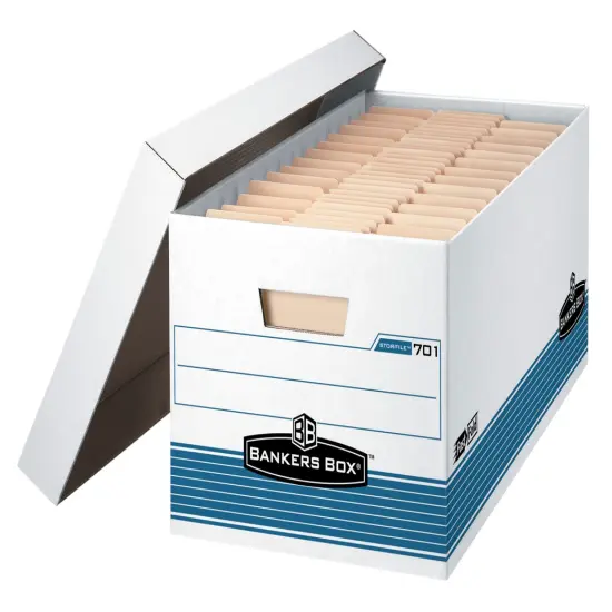 Bankers Box File Storage Box with Lid, Legal Size, 15 x 24 x 10 Inches, White/Blue, Pack of 12 {1}