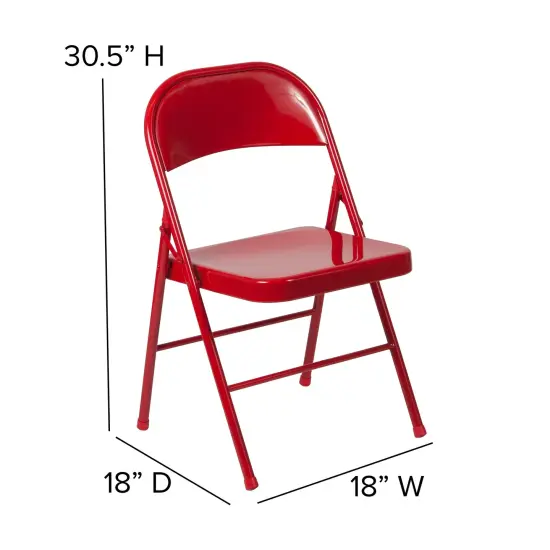 Emma and Oliver 2 Pack Home & Office Double Braced Party Events Steel Metal Folding Chair Red {4}