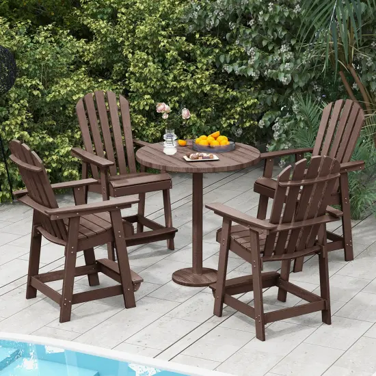 Costway 1/2/4 PCS Tall Bar Stool HDPE Patio Chair with Armrest Footrest Home Indoor Outdoor Brown {2}