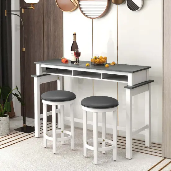 Costway Bar Stools Set of 2 Counter Height Stools with Round Seat & Footrest for Kitchen Black/Grey {4}