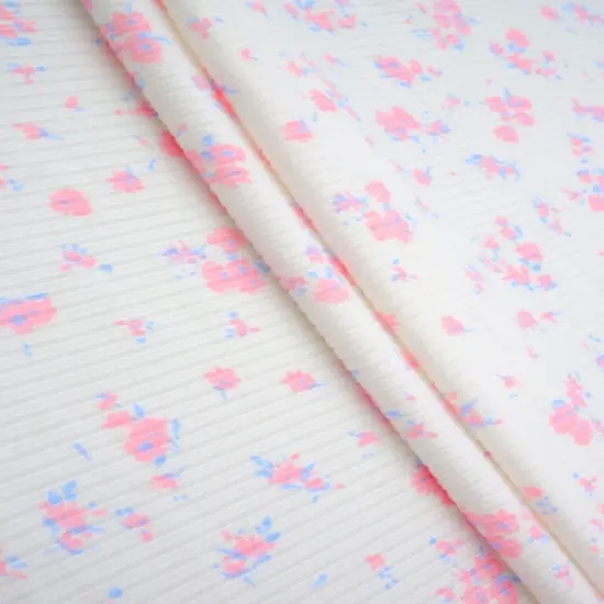 1 Yard Soft 4x2 Yummy Rib Knit Fabric Ditsy Print 58/59 Inches Wide BLUE {3}