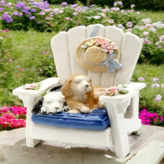 Ceramic Dogs On Garden Chair Music Box, Home Décor, Gift for Her, Gift for Mom, Kitchen Décor, Dog Lover Gift, Pet Loss Gift {1}