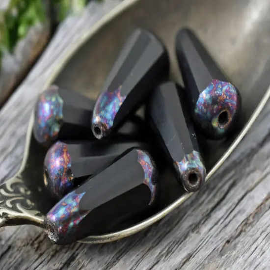 *6* 8x20mm Jet Bronzed AB Picasso Faceted Drop Beads {1}