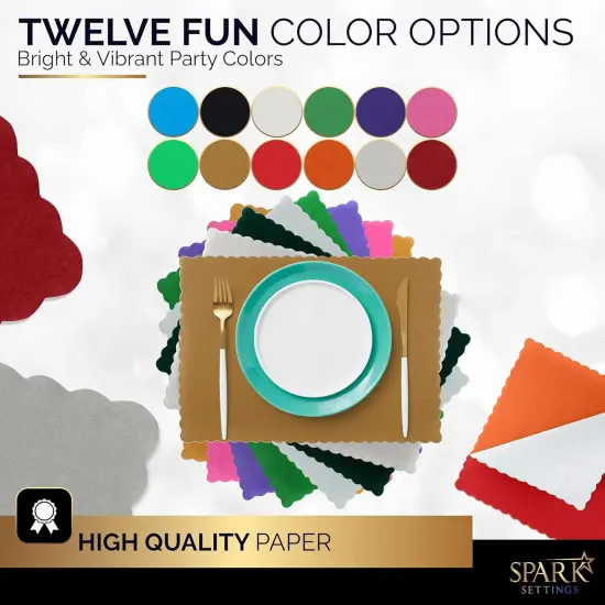 Paper Placemat Disposable, Gold Place Mats with Scalloped Edges, Durable Paper Placemat {2}