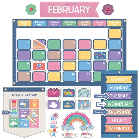 Carson Dellosa Crafty and Cool 145-Piece Calendar Bulletin Board Set, Monthly Headers, Cover Ups, Seasons, Weather, Days of Week Chart, and More Classroom Decor {1}