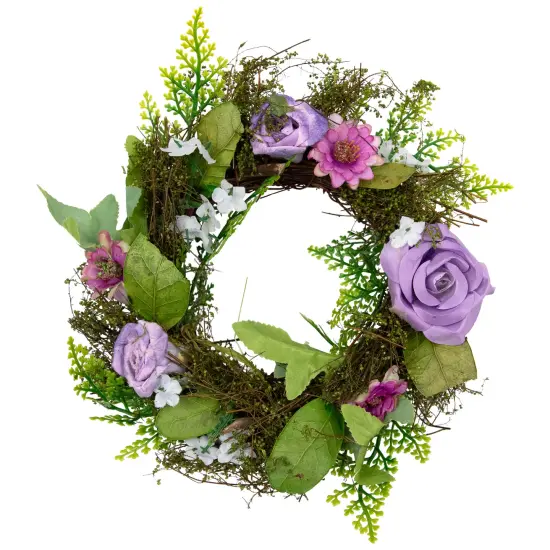 Northlight Roses and Mixed Florals with Foliage Mini Spring Artificial Wreath - Pink - 8" Purple {3}