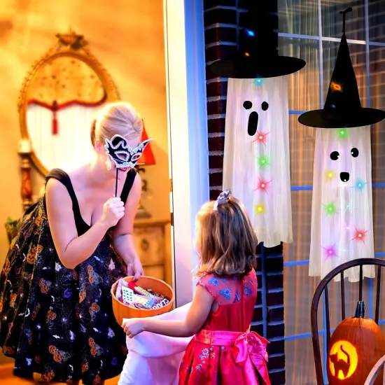 40 Inch Halloween Ghost Light Up Hanging Decor Cute Flying Ghost Party {2}
