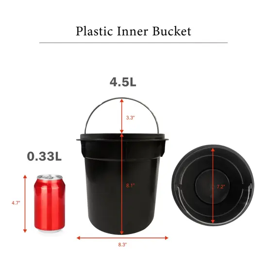 4.5 Liter(1.2 Gallon) Small Round Trash Can with Plastic Inner Bucket Black {6}