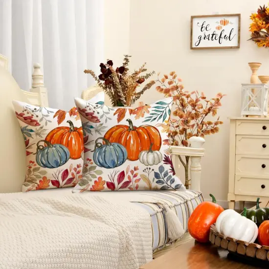 Pack of 2 Fall Orange Pumpkin Pillow Covers 20x20 {2}