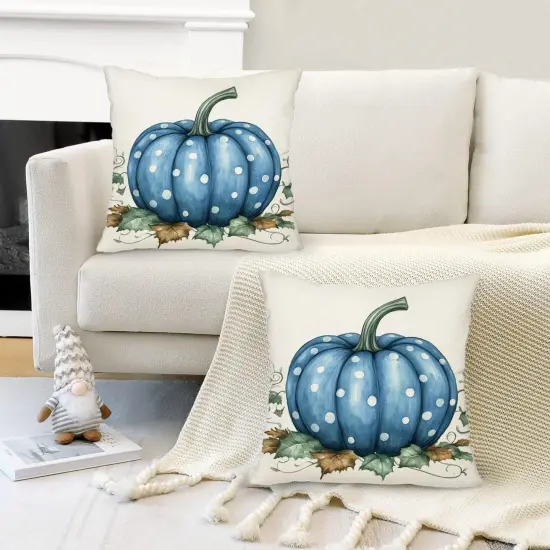 Set of 2 Pumpkin and Maple Leaf Fall Decor Throw Pillow Covers 18x18 Inch {5}