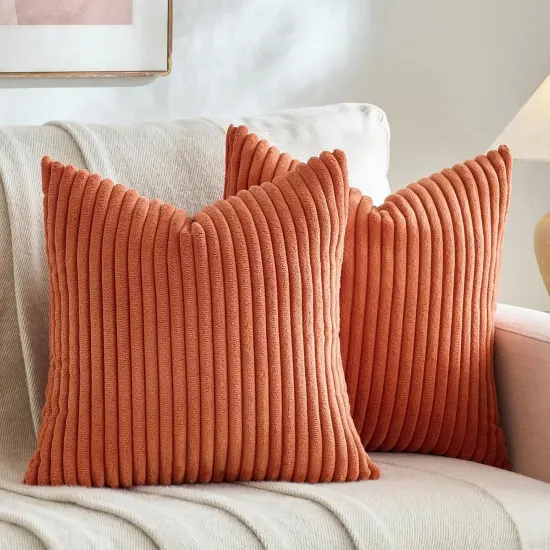 Set of 2 Burnt Orange Fall Decorative Throw Pillow Covers 20x20 Inch {1}