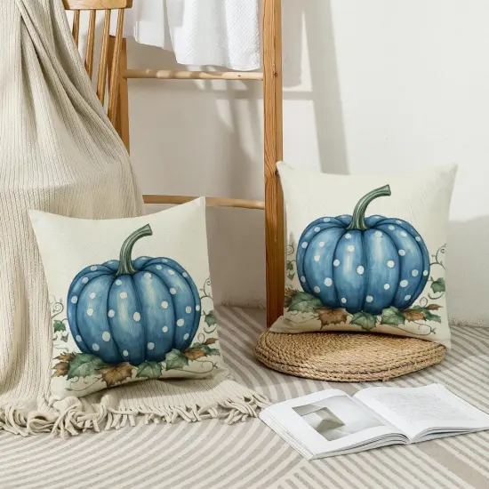 Set of 2 Pumpkin and Maple Leaf Fall Decor Throw Pillow Covers 18x18 Inch {4}