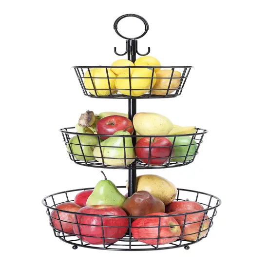 Black 3 Tier Wire Basket Stand {1}