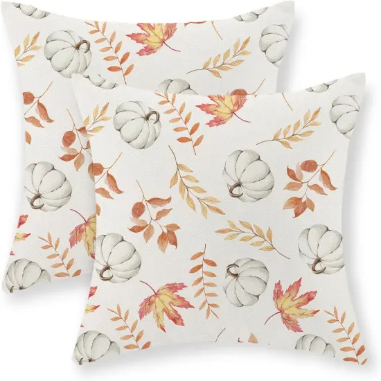 2 Pcs Pumpkin Maple Leaves Fall Pillow Covers 18x18 Inch {2}
