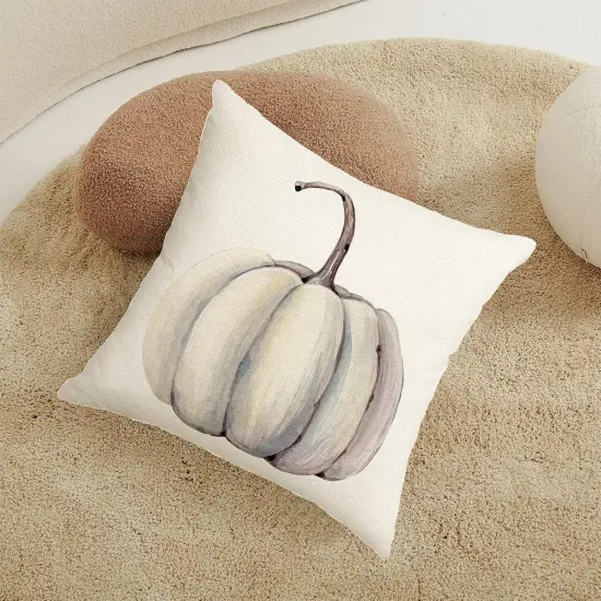 Set Of 2 Fall Decorations White Pumpkin Throw Pillow Covers 20x20 {4}