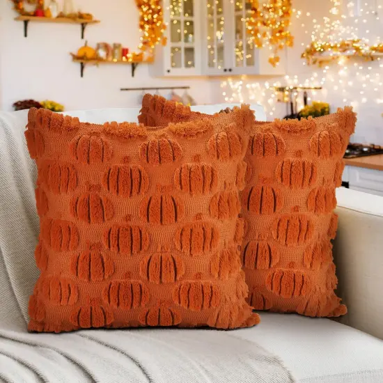 Set of 2 Fall Pumpkin Pillow Covers 18x18inch {1}