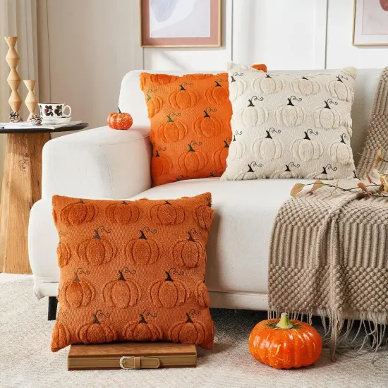 Set of 2 Fall Pumpkin Throw Pillow Covers 18x18inch {5}