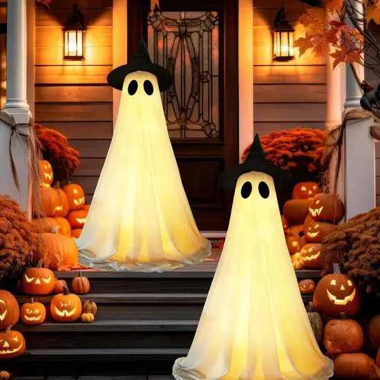 Spooky Halloweens Ghosts Decorations Outside with Witch Hat for Lawn Yards Front Porches {2}