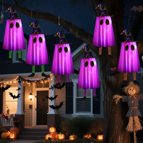 6P Lights Up Hanging Ghosts Halloween Decorations {1}