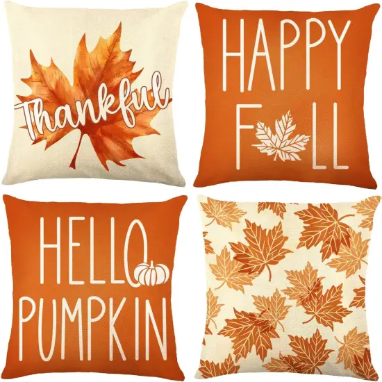 4 Pack Fall Pillow Covers Decoration 18x18in {1}