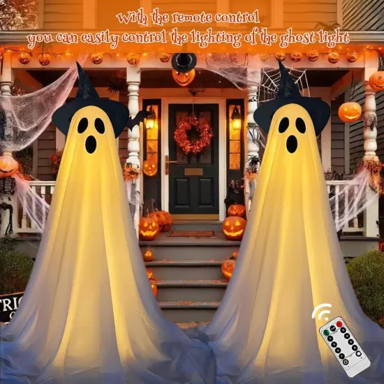 Spooky Halloween Ghost with Remote Control String Lights {1}