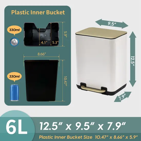 6 Liter(1.58 Gallon) Small Trash Can with Plastic Inner Buckets Black {7}