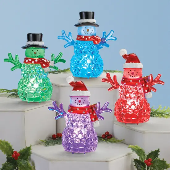 Collections Etc Festive LED Lighted Color-Changing Snowmen - Set of 4 {1}