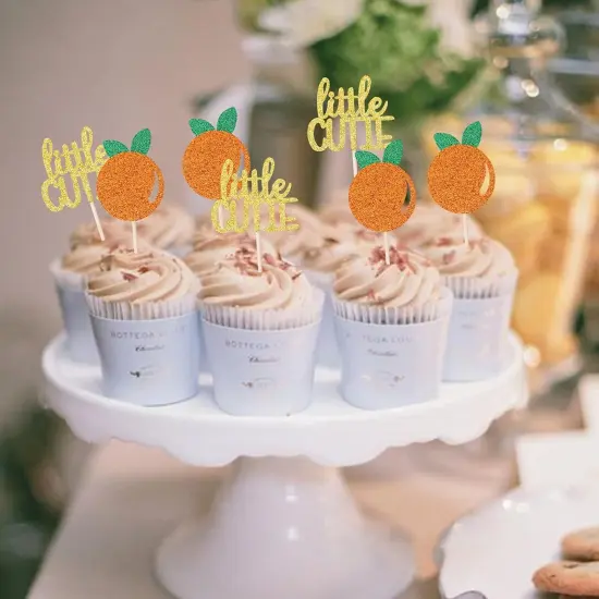 24 PCS Little Cutie Cupcake Toppers Glitter Orange Cupcake {4}