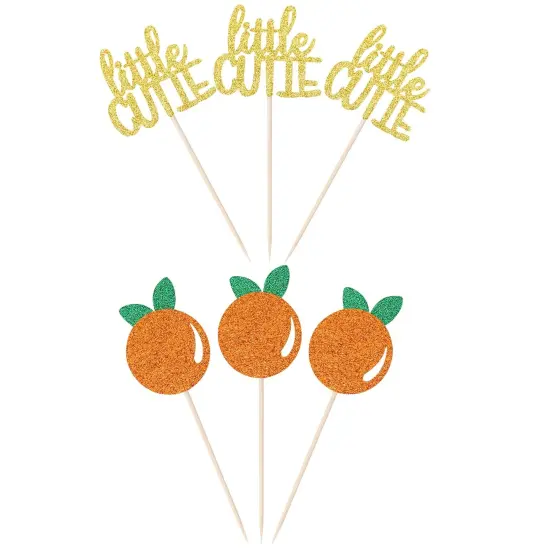 24 PCS Little Cutie Cupcake Toppers Glitter Orange Cupcake {6}