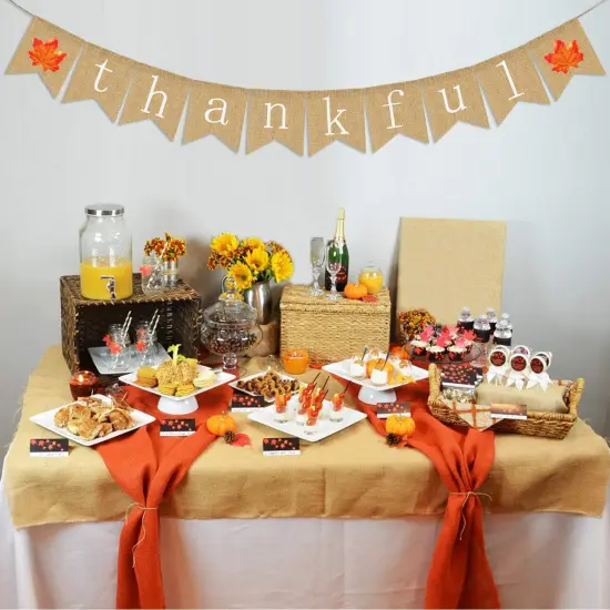 Thankful Burlap Banner (Brown, Red, White) {6}