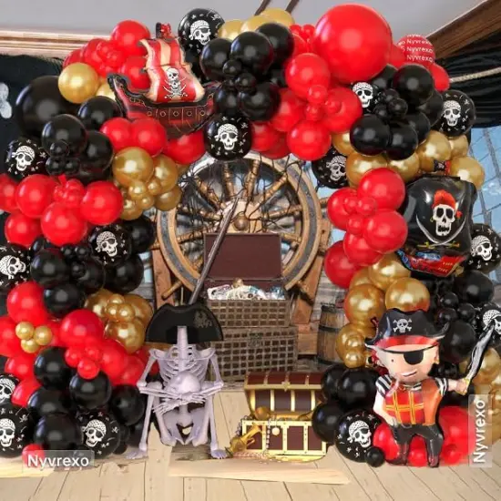 142Pcs Red Black Metallic Gold Balloon(Black, Red, Metallic Gold) {6}