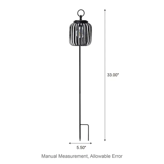 Set of 2 33"H Black Metal Stripes Solar Powered Outdoor Lantern with Edison Bulb and Stake {5}