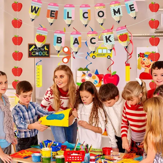 Welcome Back to School Banner Pencil Spiral Pendant School Decorations {4}