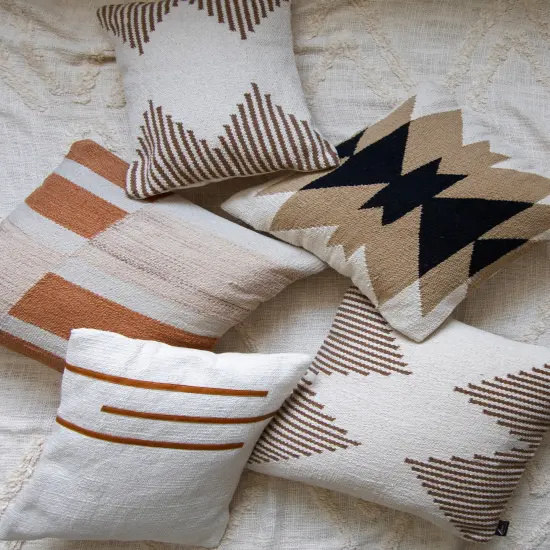 Brown & Beige Striped Modern Boho 20" Pillow Cover &ndash; Handmade, Premium Canvas Backing, Hidden Zipper {5}