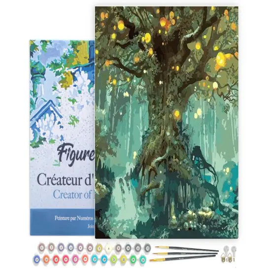 Figured'Art Paint by Numbers for Adults with Frame Fairy tree 16"x20" - Craft Art Painting DIY Kit Canvas Already Stretched on a Wooden Frame {1}