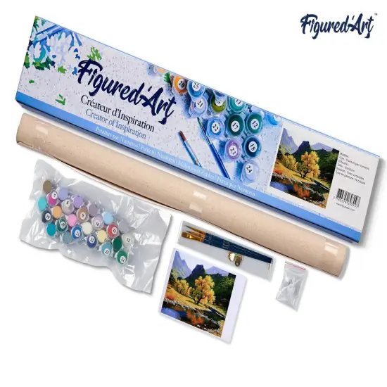 Figured'Art Paint by Numbers Kit for Adults Peaceful River in the mountain 16"x20" - Craft Art Painting DIY Kit Rolled Canvas without frame {5}