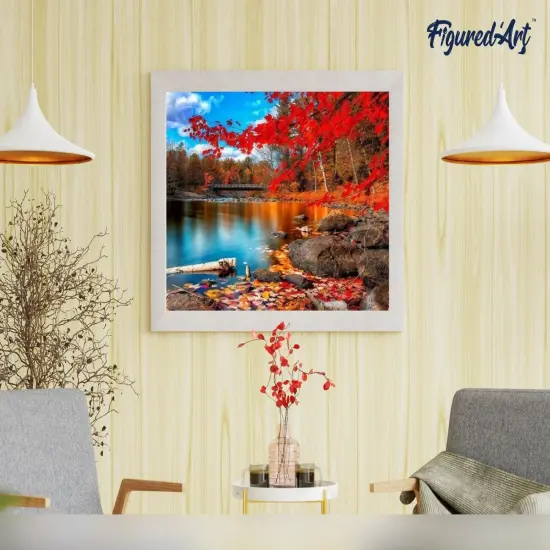Figured'Art Paint by Numbers Kit for Adults River and Autumn Forest 16"x20" - Craft Art Painting Rolled Canvas with DIY wooden frame {4}