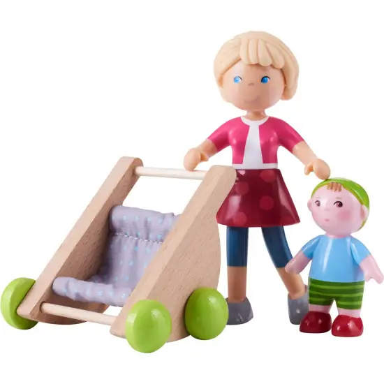 HABA Little Friends Mom Melanie and Baby Liam Dollhouse Figures with Stroller Multicolor {1}