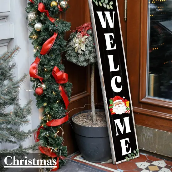 Welcome Sign for Front Door 47 x 9.8 Inch Standing Wooden Sign with 20 Interchangeable Icons {5}