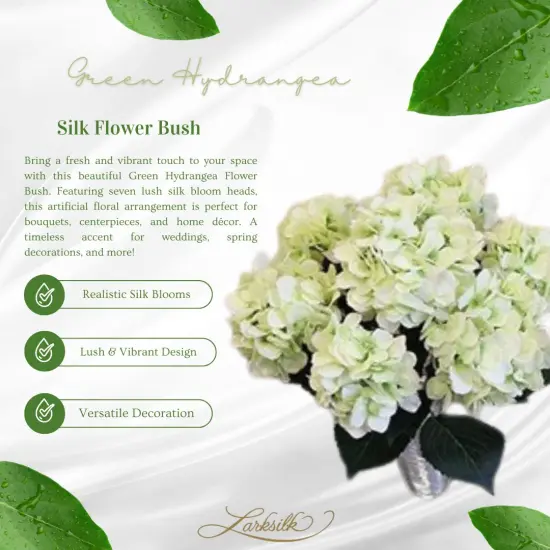 Green Hydrangea Flower Bush - 7 Bloom Heads, Lifelike Silk Flowers, Perfect for Bouquets, Centerpieces & Home D&eacute;cor - Spring & Wedding Accents, Floral Home by Artificial Flowers {3}