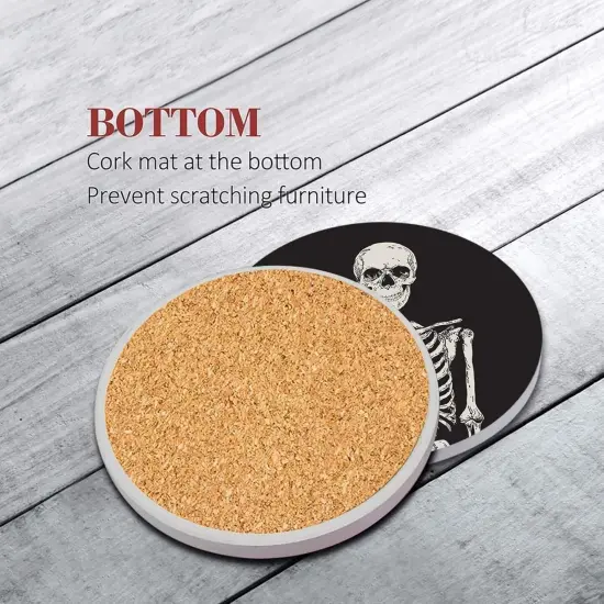 Coaster for Drinks Set of 6, Skeleton Skull Body Vintage Bones {5}