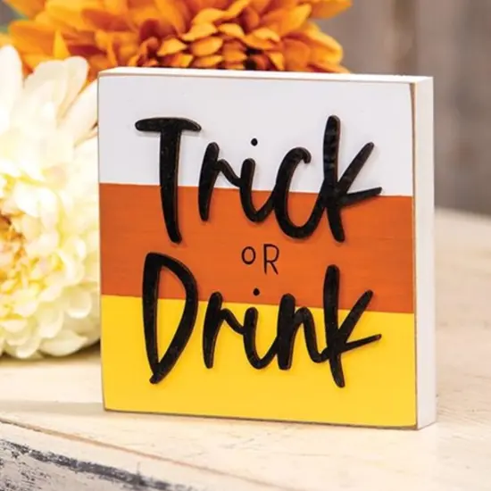 Rustic Trick or Drink Halloween Decor Block Sign Freestanding or Wall Hanging Wood Plaque {2}