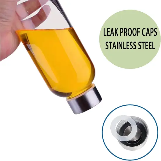 Clear Glass Bottles with Lids 6pcs Set 18oz,Reusable Glass Water Bottle {2}