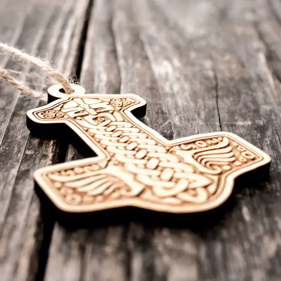 Ornament - Mjolnir - Raw Wood 3x4in {4}